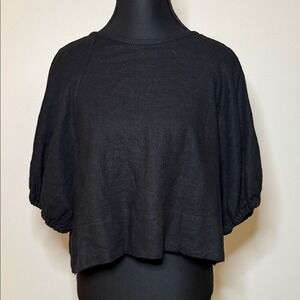 House of Harlow 1960 Black Linen Blend Puff Sleeve Tie Back Top Womens M